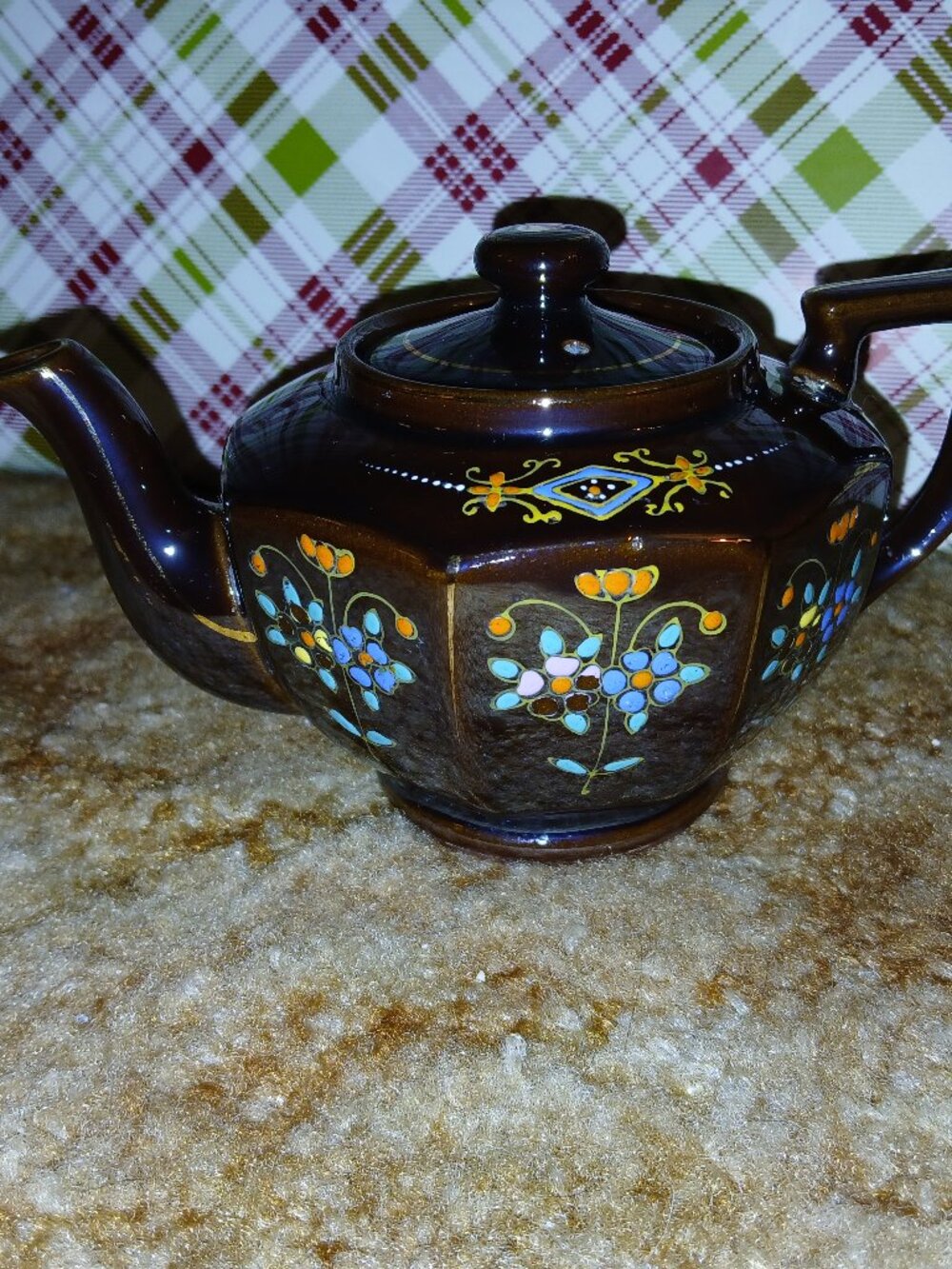 Vintage Ceramic Brown with Painted Floral Made in Japan Teapot